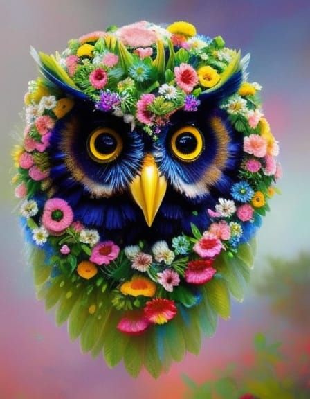Floral Owl Fantasy Art Digital Painting