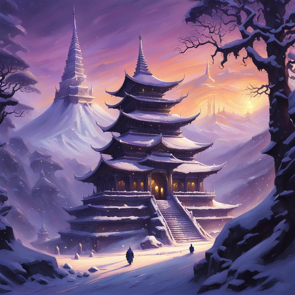 Snowy Mountain Temple: Dark Fantasy Concept Art