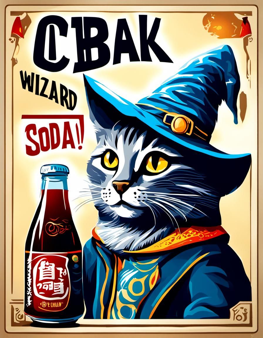 CBAK Wizard Soda Poster Featuring a Cat