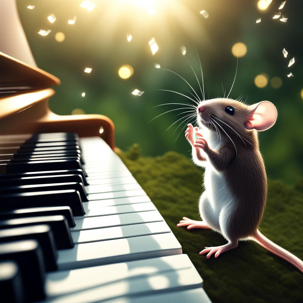 Mouse Plays Piano in Nature: Realistic 4K Photography