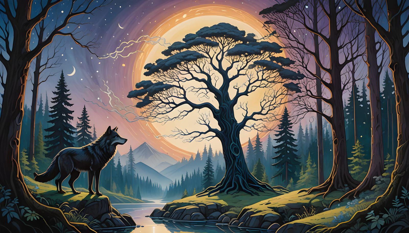 Spiritual Harmony in Luminous Forest Sanctuary