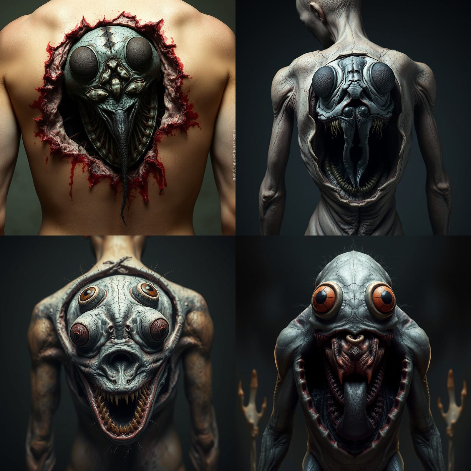 Horrific Back Wound Reveals Grotesque Face in Horror Style