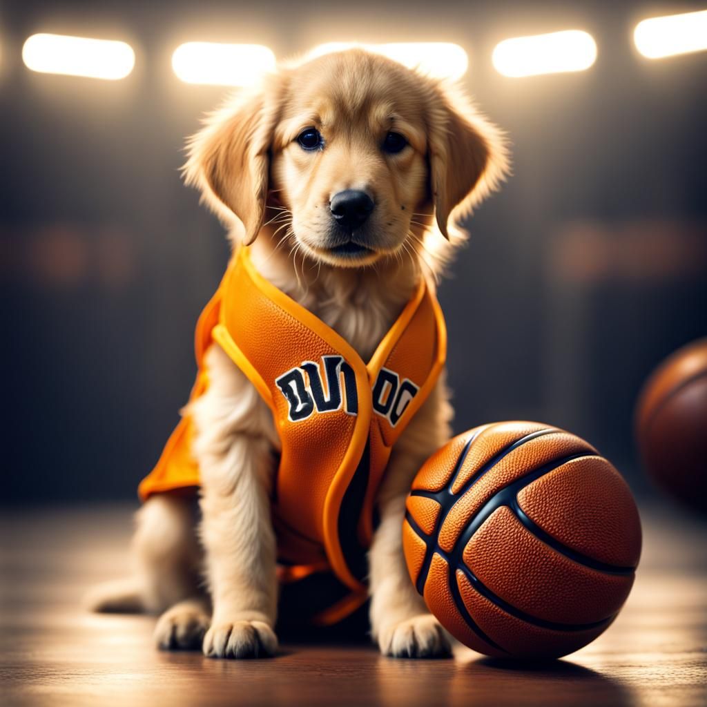 Golden Retriever Puppy in Basketball Costume