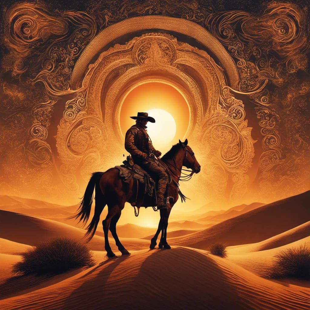 Heroic Cowboy at Desert Sunset