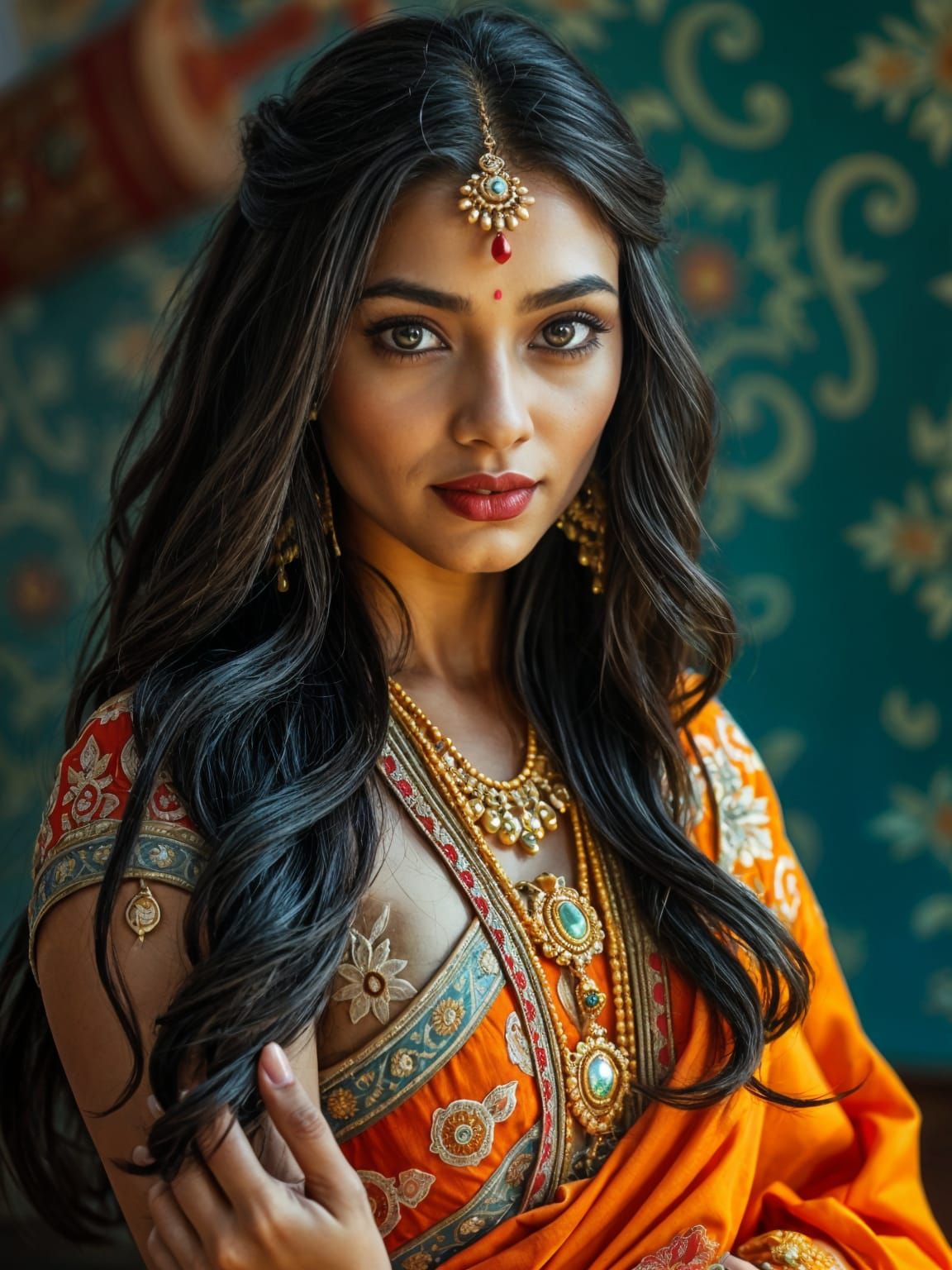 Elegant Hindi Bride in Flirtatious Traditional Attire