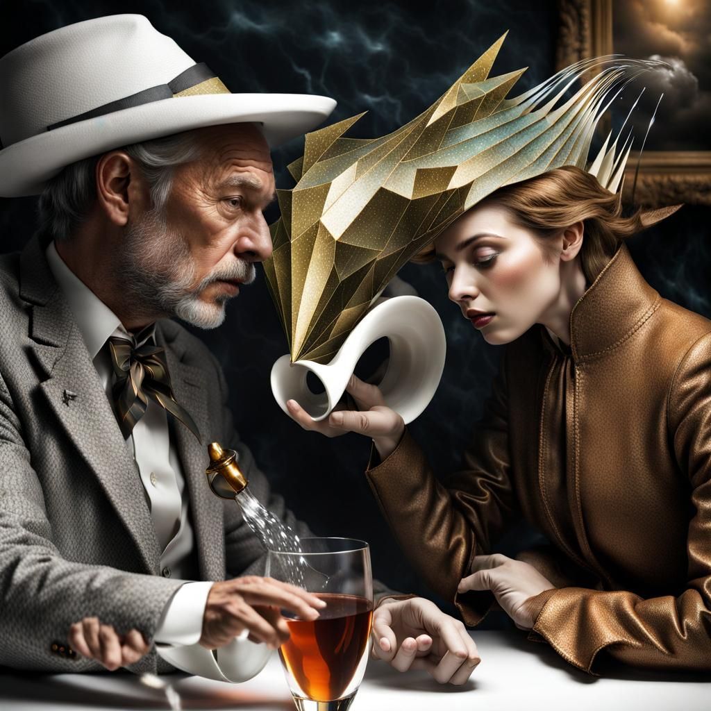 Raging River with Geometric Designs in Photorealistic Style