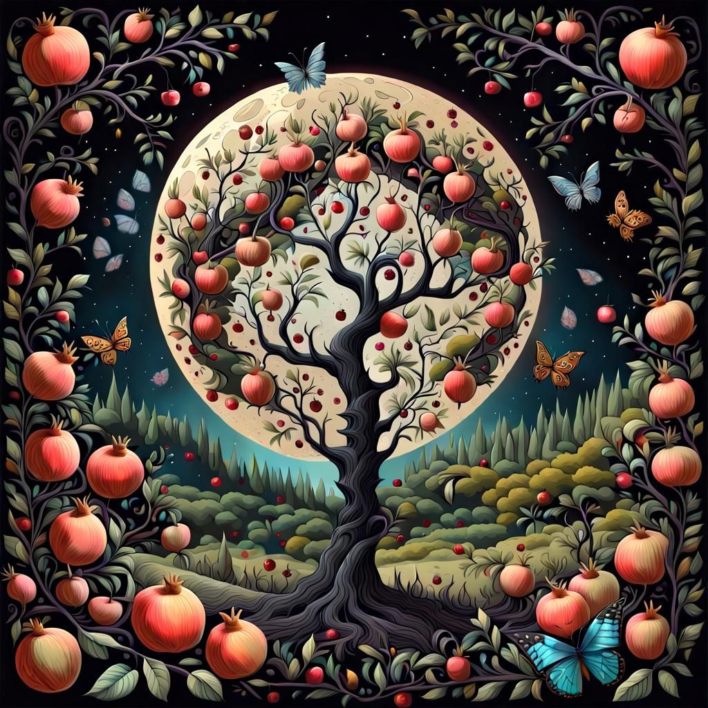 Fantastical Summer Landscape in Folk Art Style