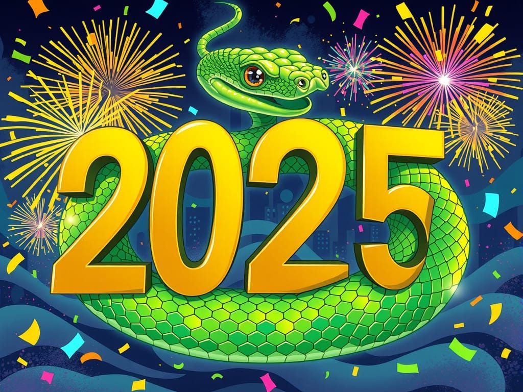 Electric Green Snake Entwines Futuristic Numerals in a Vibra...