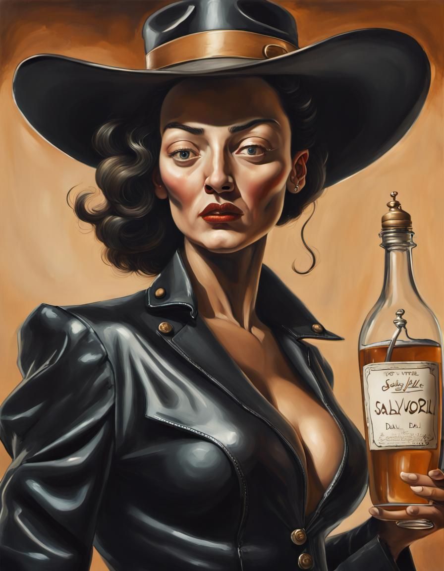 Cyborg Bartender in Surrealist Painting Style