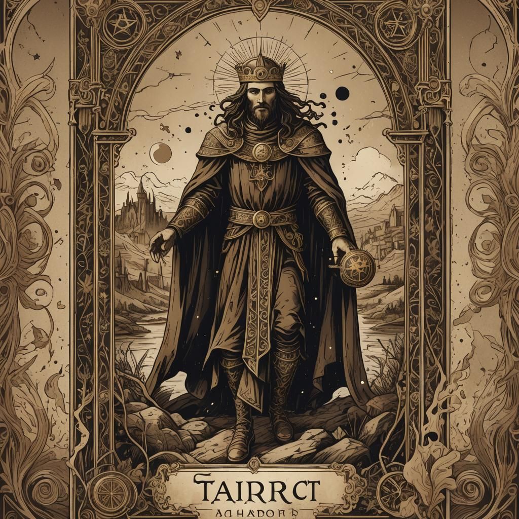 Vintage Tarot Card Illustration in Sepia Tones