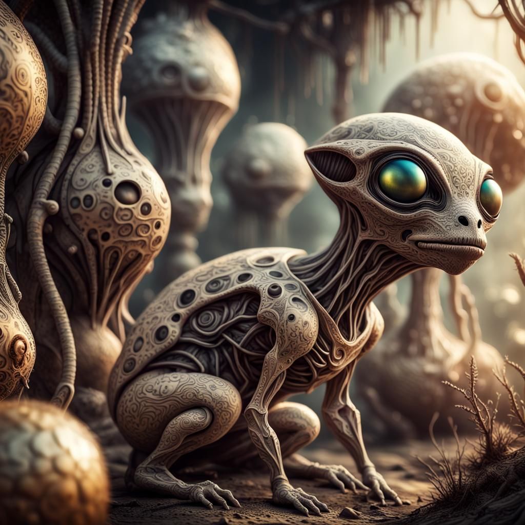 Intricate Small Alien Creature in Solarpunk Style