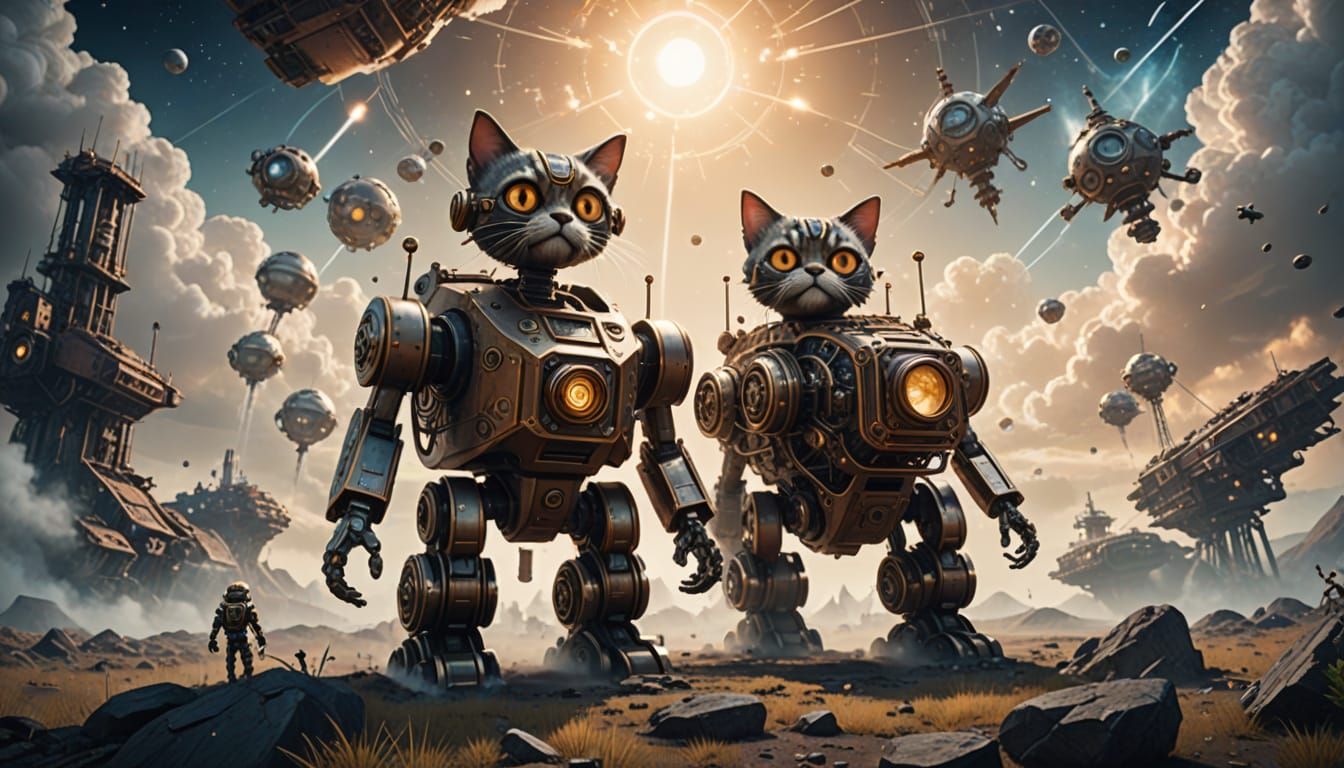 Robotic Pets Soar Through Cosmic Sky