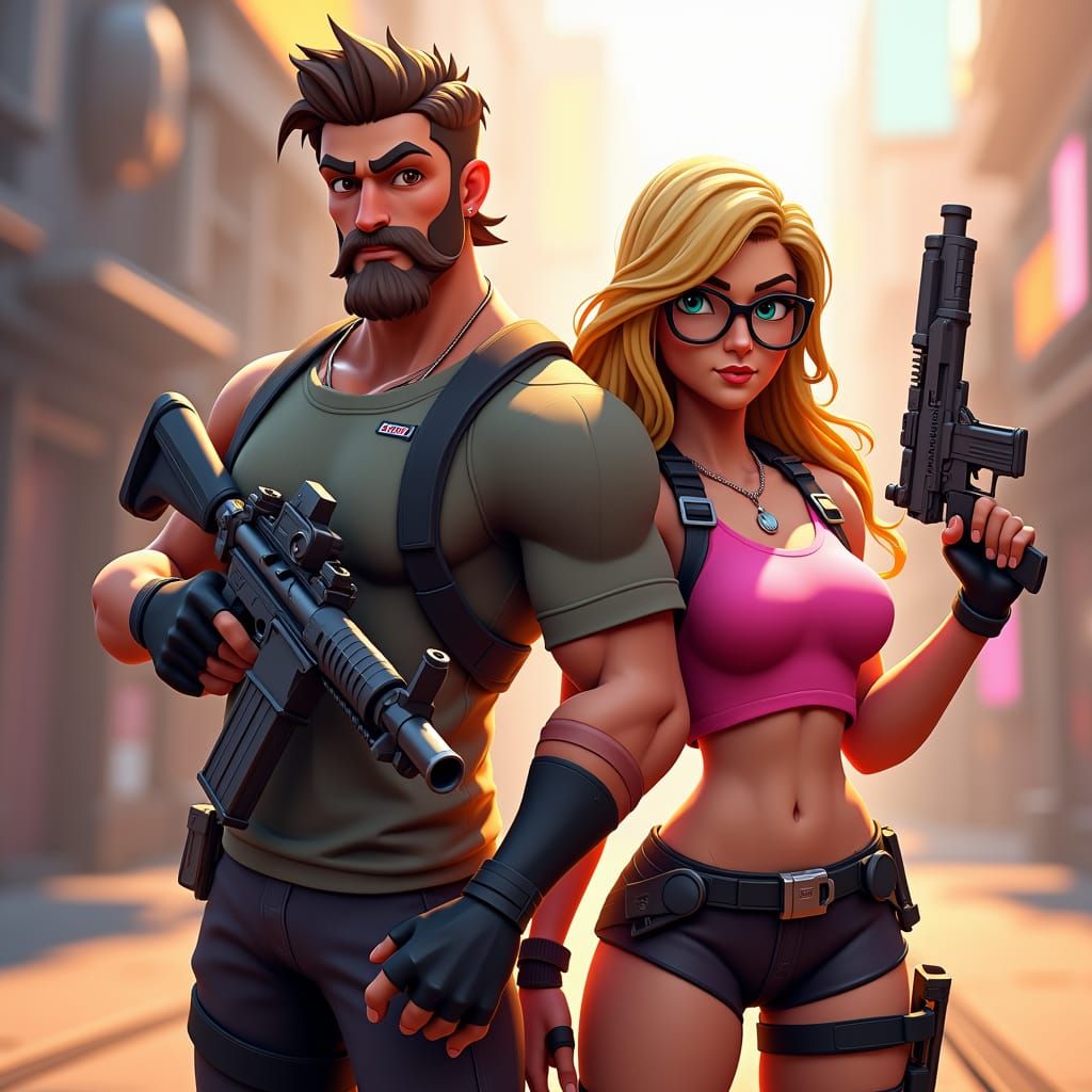 Fortnite Duo: Male and Female Characters in Action