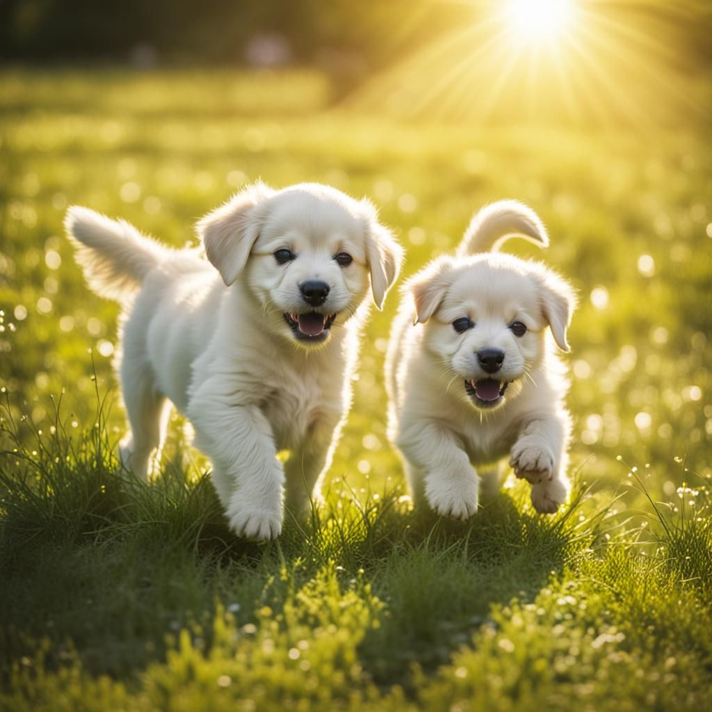 Puppies Play in Heavenly Sunshine