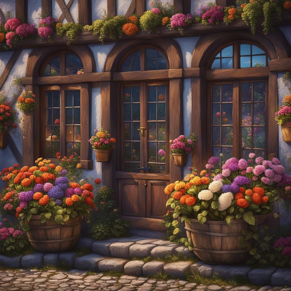 Charming Village with Cobblestone Streets: Matte Painting