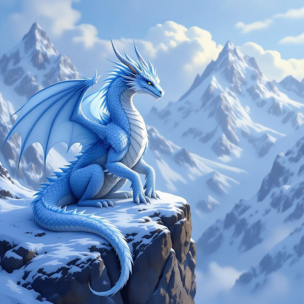 Icy Snow Dragon in High Mountain Range