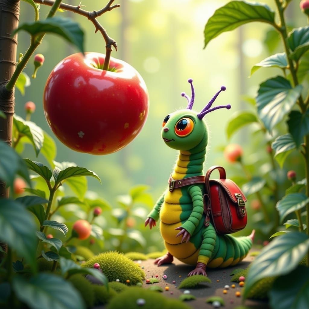 Adorable Caterpillar Finds Giant Apple in Garden