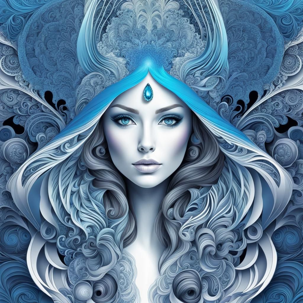 Woman with Blue Eyes in Zentangle Style