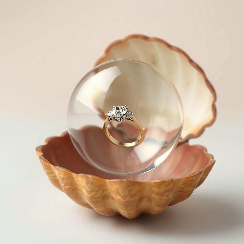 Diamond Ring Inside Bubble in Seashell