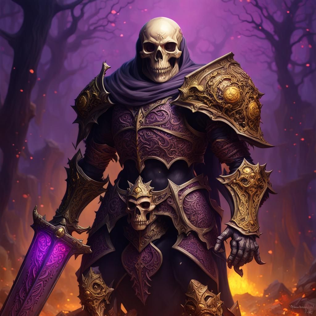 Skull Knight in Hell Battle: Dark Fantasy Art