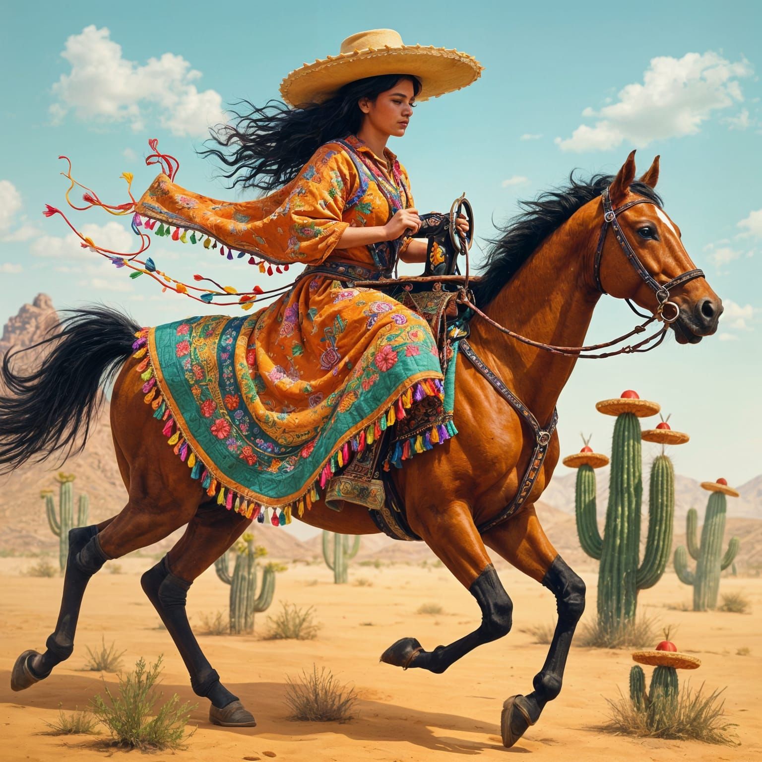 Vibrant Latina Cowgirl Creates Quilt on Horseback in Colorfu...