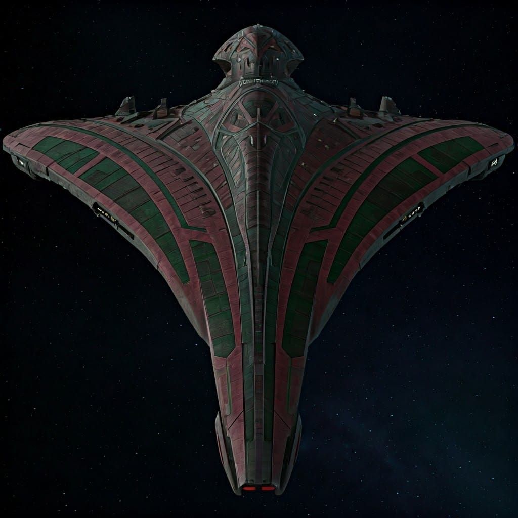 Futuristic Klingon Starship with Birdlike Command Pod