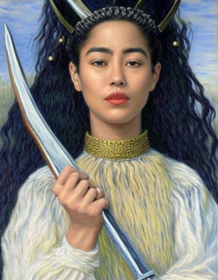 Latina Warrior in Impressionistic Style