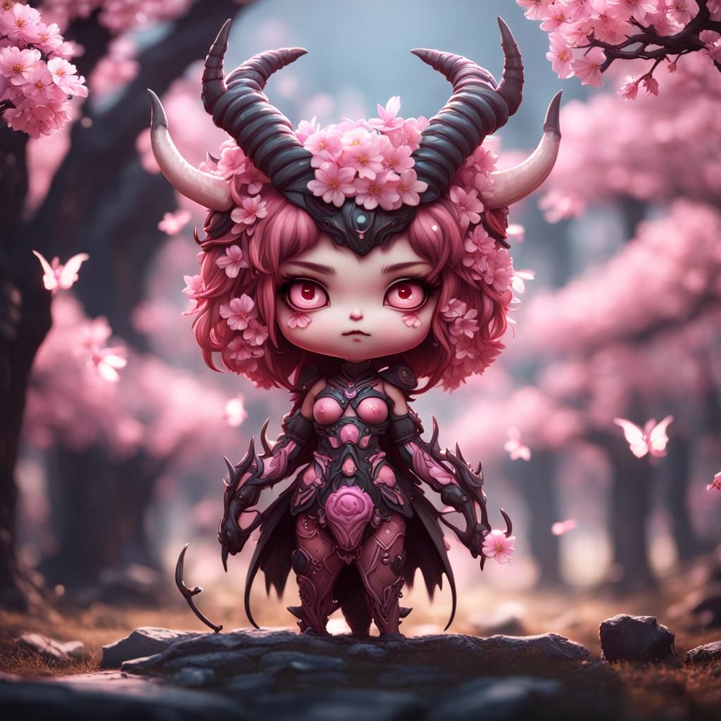 Pink Cherry Blossom Demons in Detailed Matte Painting