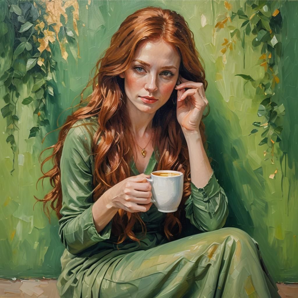 Portrait of Red-Haired Woman as Oil Painting