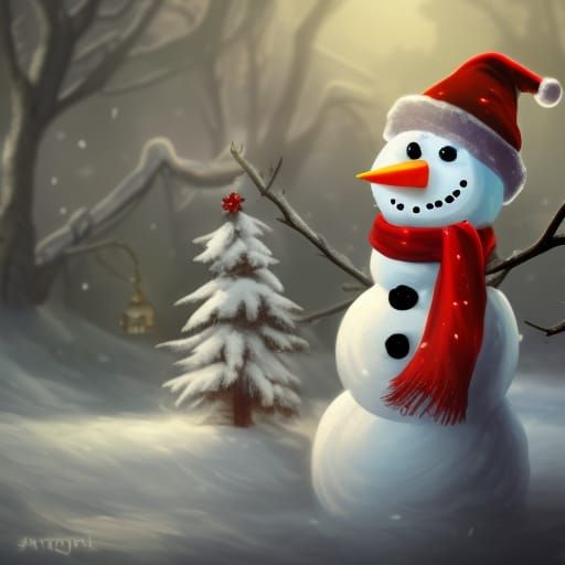 Snowman and Christmas Owl Fantasy Concept Art