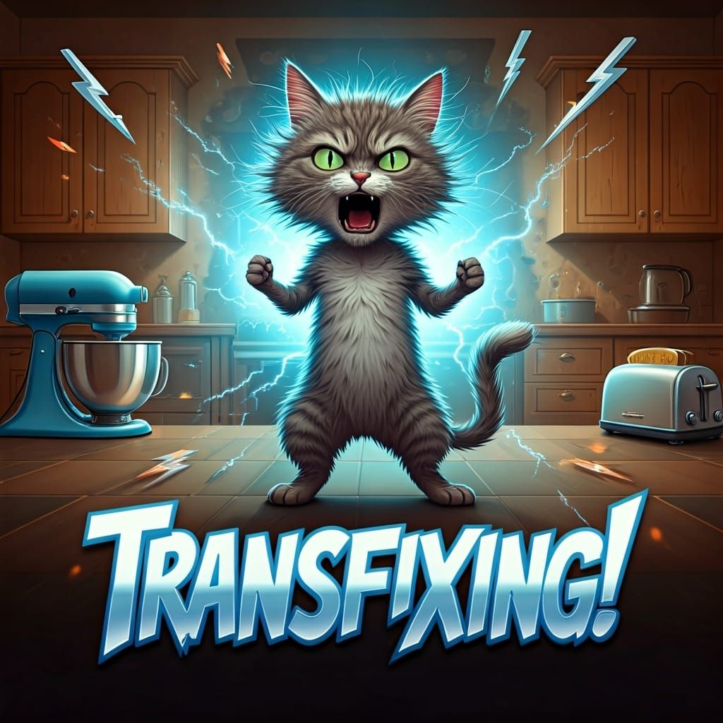 Cartoon Cat in Shocking Kitchen Scene