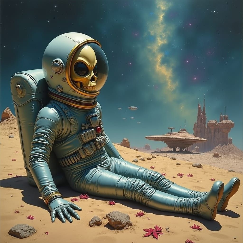 Astronaut's Alien Skull in Desolate City