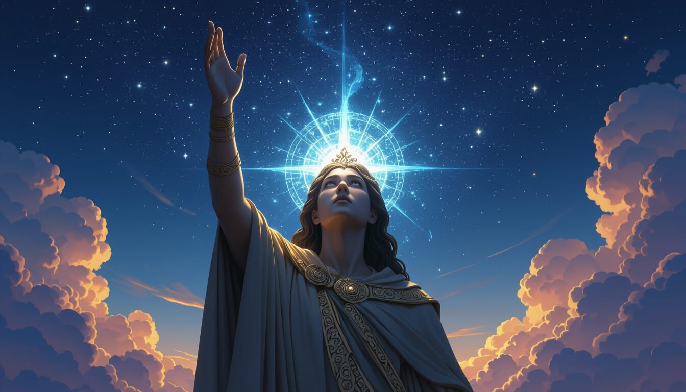 Majestic Figure Reaching for the Sky