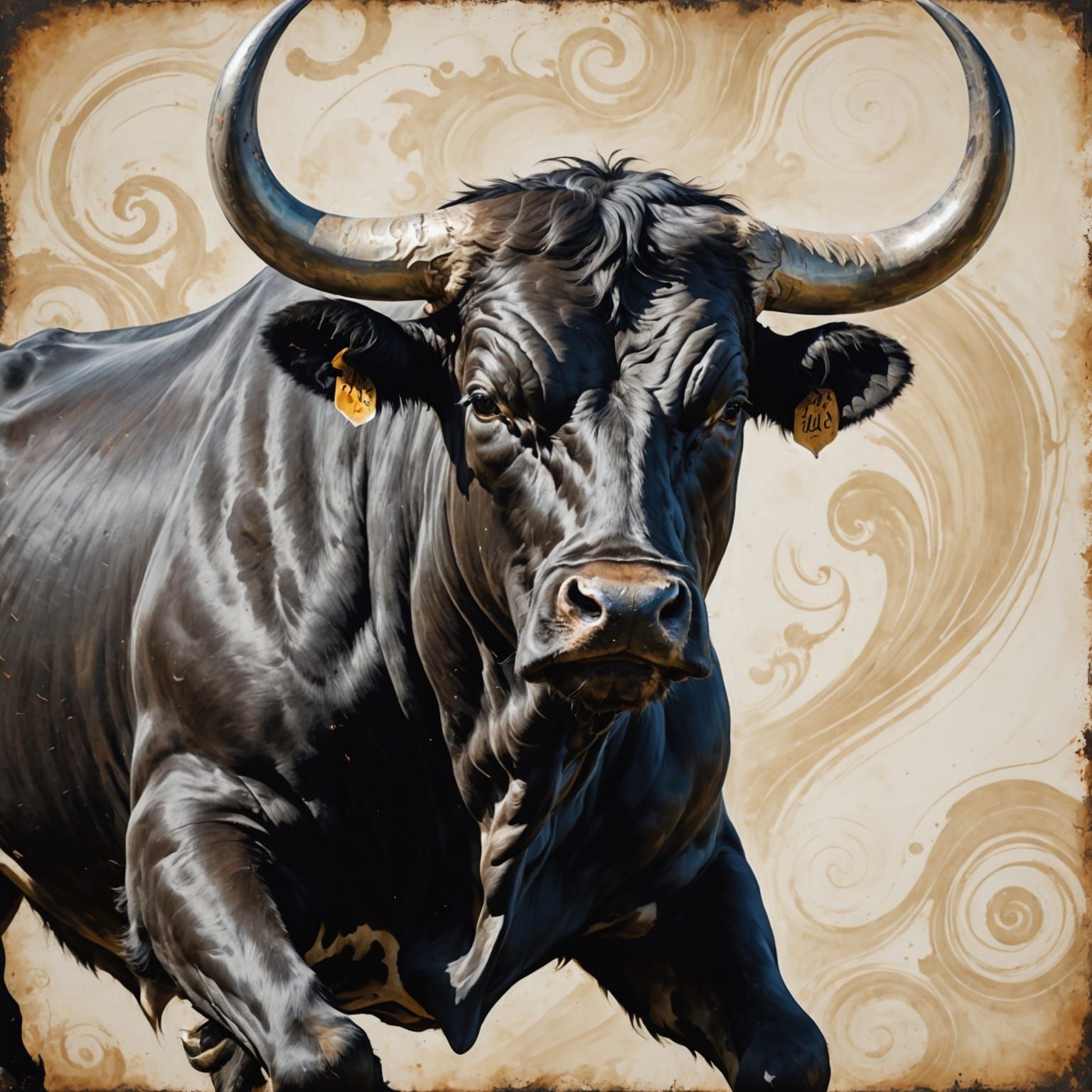 Majestic Black Silver Bull with Massive Horns