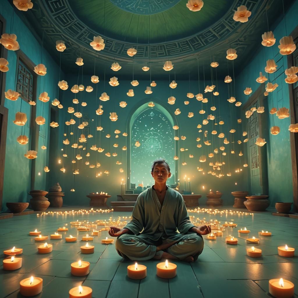 Serene Floating Meditation in a Peaceful Sanctuary