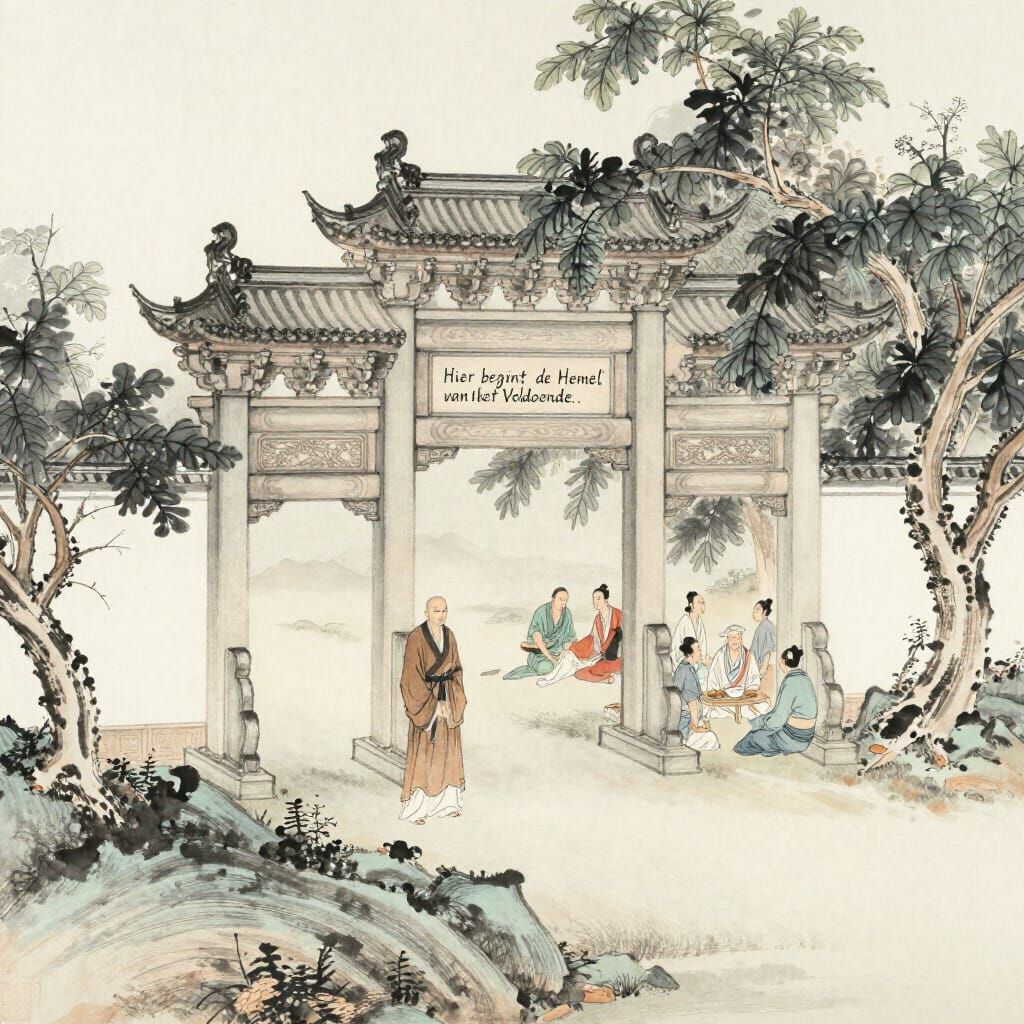 8th Century Chinese Ink Painting of a Serene Gate