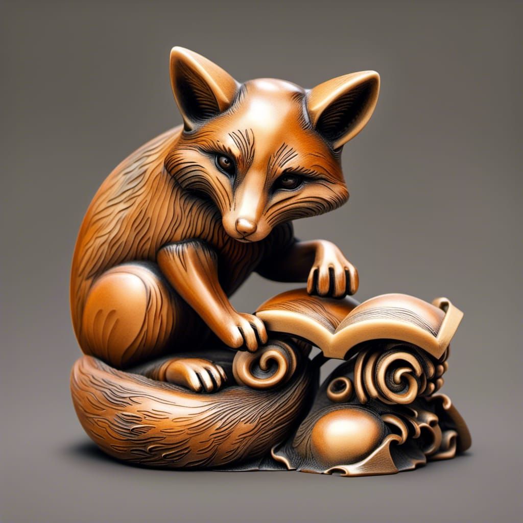 Fox reading a scroll, in the style of Masanao of Kyoto