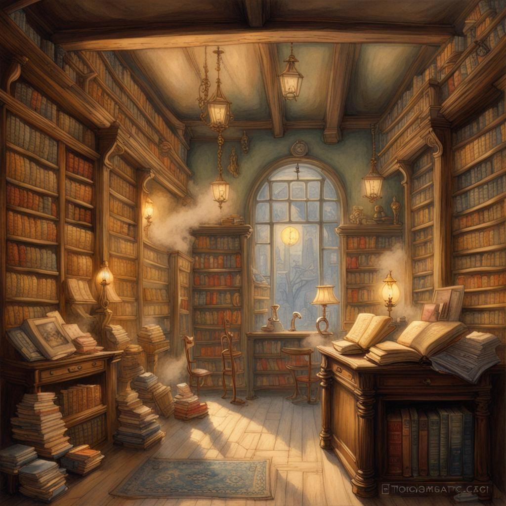 Charming Bookshop Interior in Storybook Style