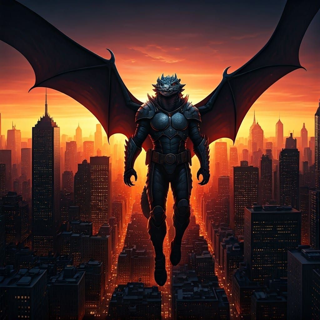 Captain Cretacious Soars Over City in Comic Book Style