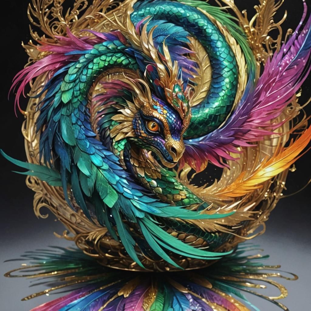 Woman with Gold Skin and Peacock Feathers