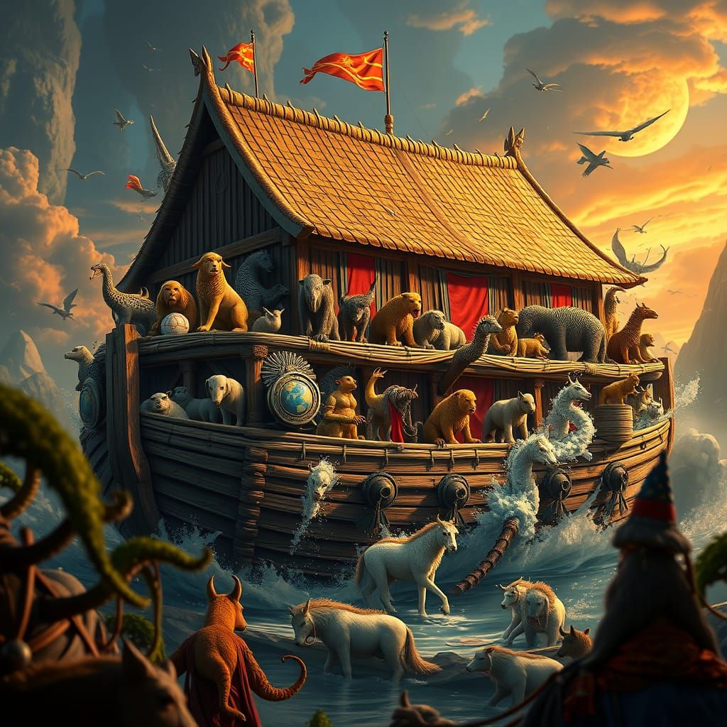Surreal Noah's Ark Boasts Majestic Menagerie in Vast, Fantas...