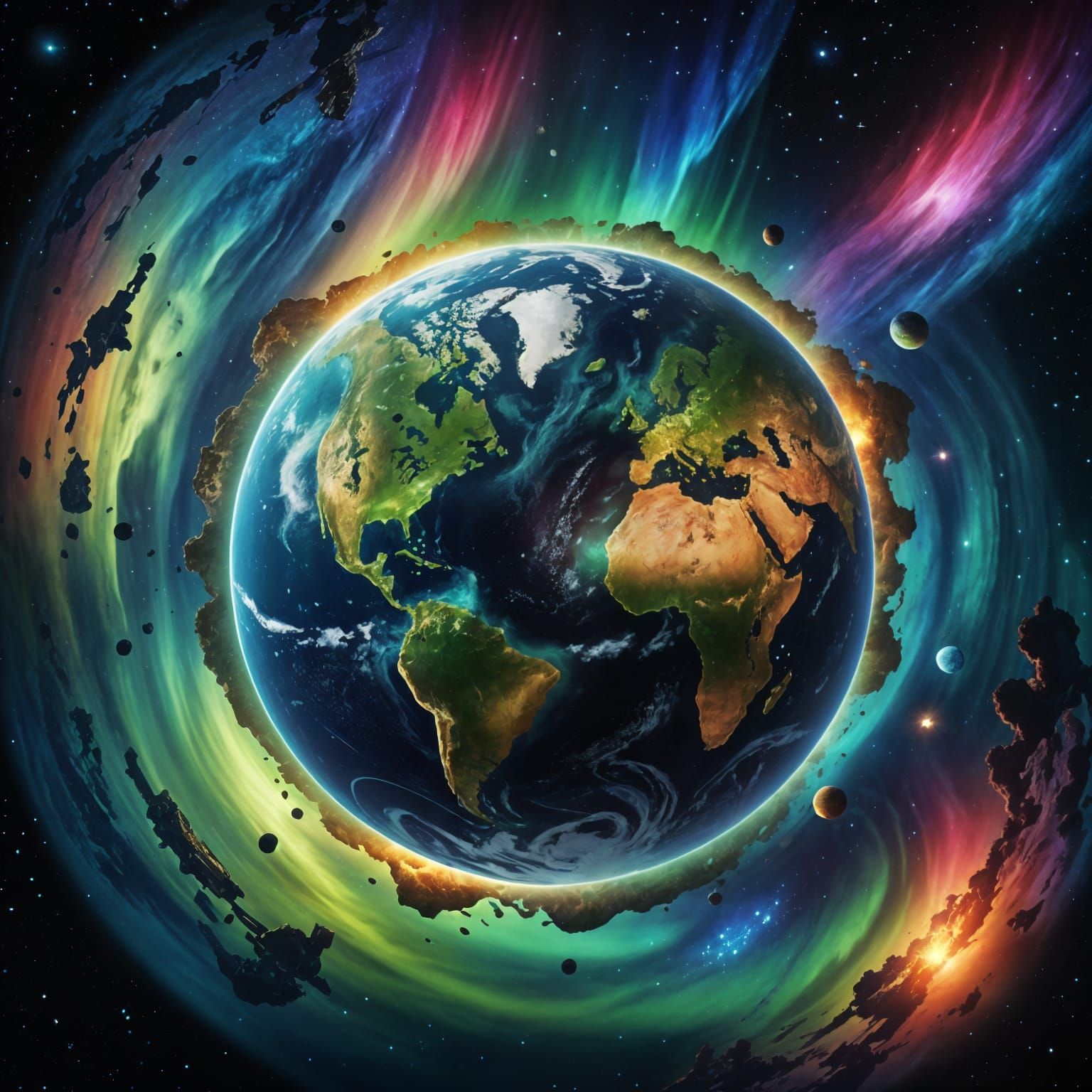 Earth Embraced by Aurora: A Detailed Matte Painting