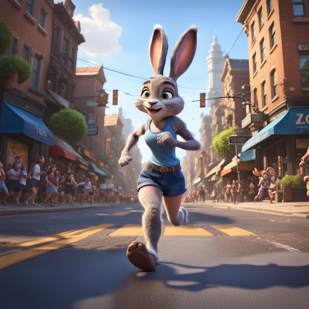 Anthropomorphic Rabbit Girl in Zootopia-like City