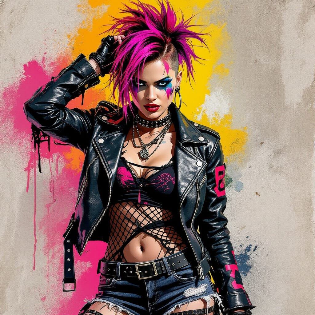 Punk Rocker Woman in Pop Art Style