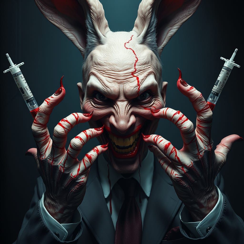 Eerie Fauci in Donnie Darko-Style Rabbit Suit, Crimson Syrin...