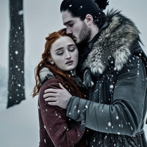 Loving Royal Couple Embrace in Snowy Forest