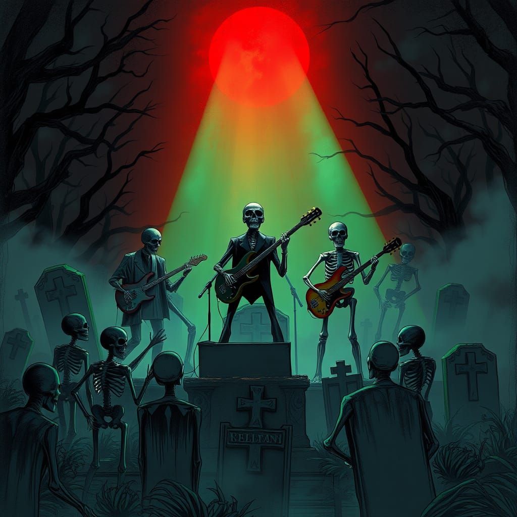 Skeletal Band Plays Graveyard Concert