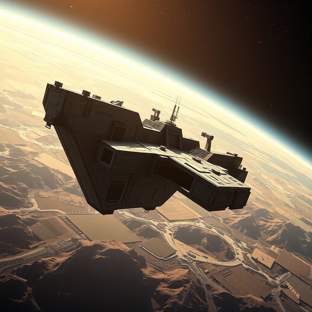 Futuristic Brutalist Space Station with Stealth Technology a...