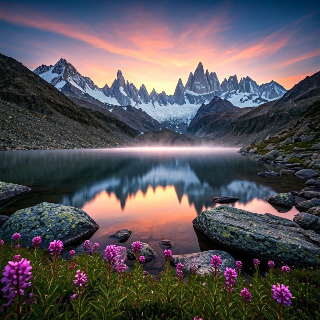 Serene Mountain Lake Sunrise: Hyper-Realistic Landscape