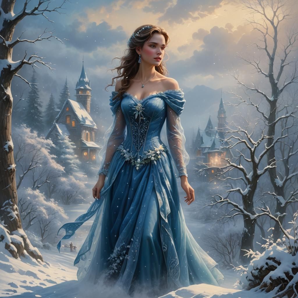 Ethereal Woman in Blue Dress, Fantasy Art